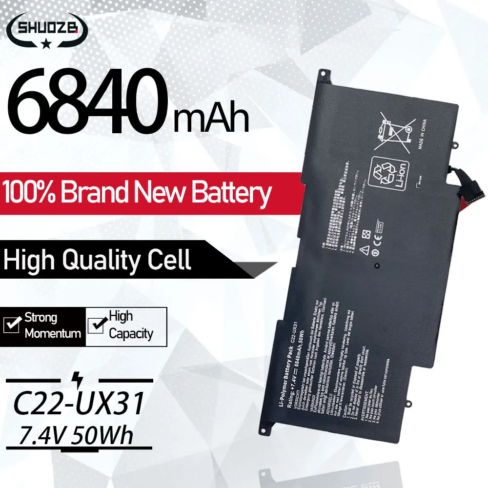 

New C22-UX31 C23-UX31 Laptop Battery For ASUS Zenbook UX31 UX31A UX31E UX31E-DH72 7.4V 50WH 6840mAh SHUOZB Free Tools