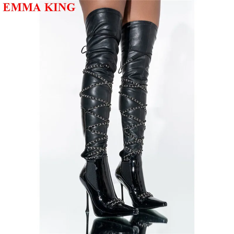 

Женские сапоги выше колена с перекрестной шнуровкой, черные привлекательные женские осенне-зимние сапоги до бедра, повседневная женская обувь на высоком каблуке, 2022