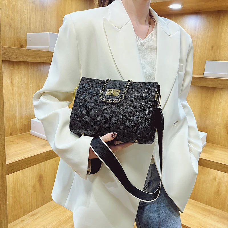 

Brand quiltd bags for woman high quality leather diamond pattern woman bag wide strap bag crossbody luxury satchel totes