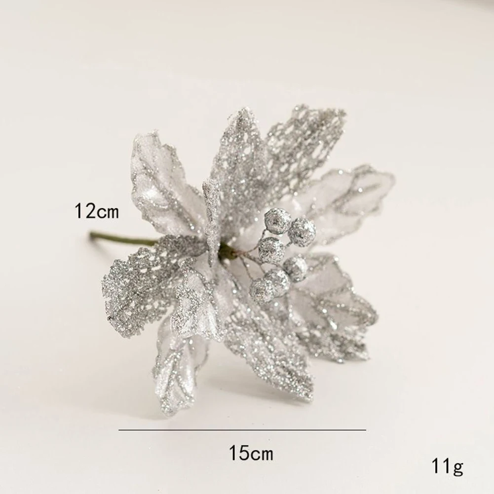 

1 шт. рождественские пуансет, искусственные цветы, Рождественская елка вечерние ничное украшение, блестящий искусственный пуансет, цветок