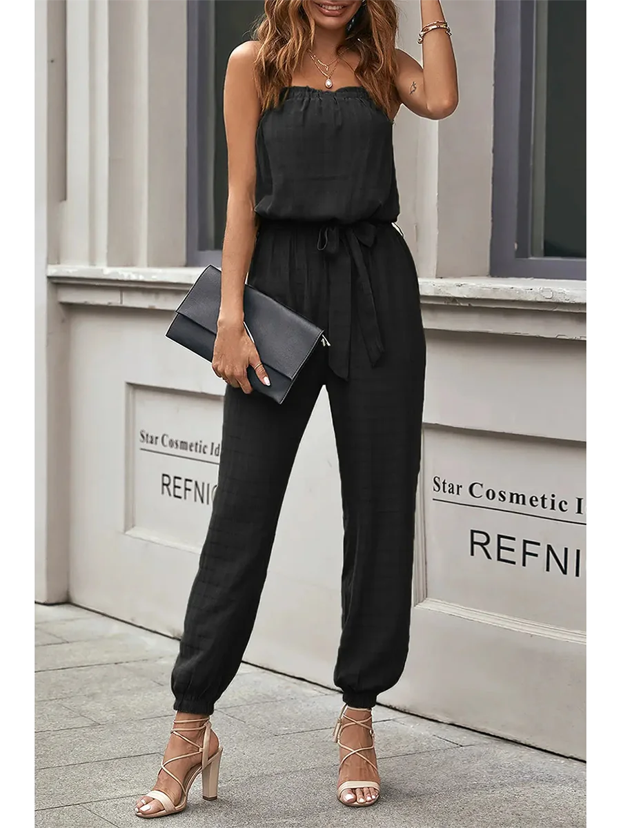 

Casual Women Pure Black Jumpsuits Off Shoulder 2022 Women Summer Backless Elegant Sexy Combination Rompers Overalls Jumpsuits
