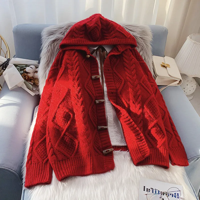 Японский свитер с капюшоном и пряжкой в стиле ретро женский свободный верхний