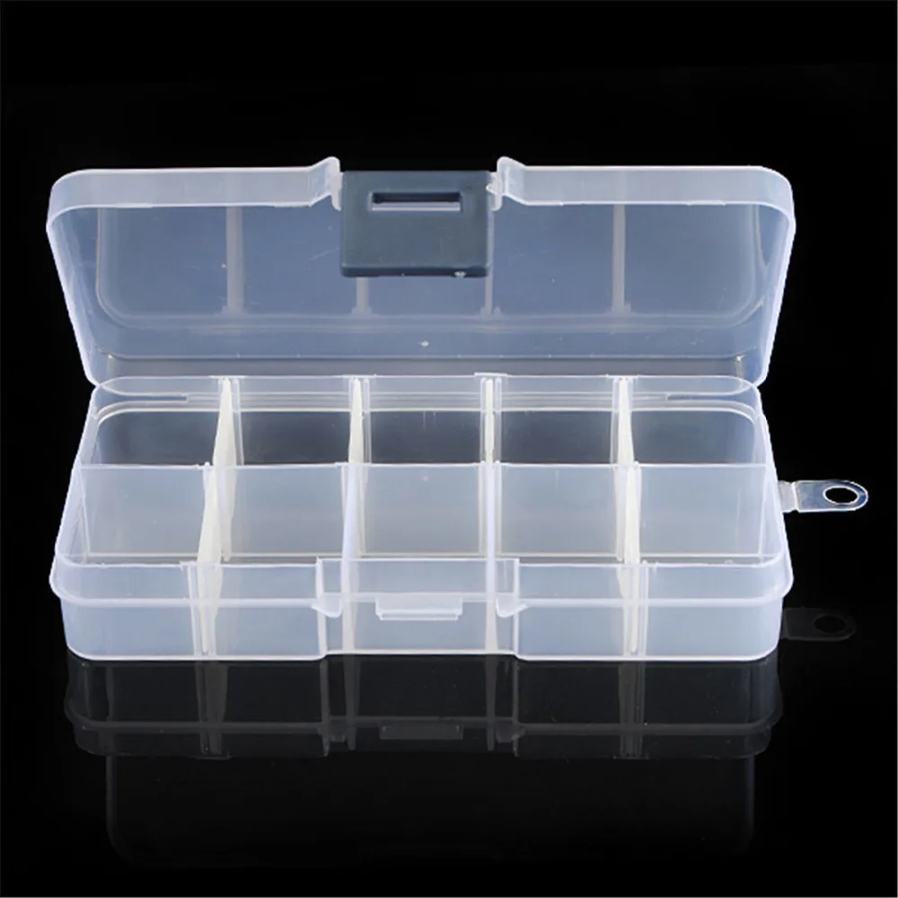 

10 Grids Empty Clear Plastic Nail Art Tips Beads Storage Box Divided Gems Rhinestone Case