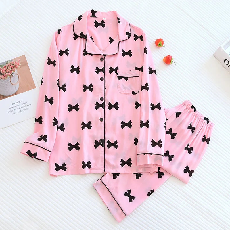 New Ladies Pajamas Set 100% Viscose Soft Thin Pajamas Set For Women Sleepwear Home Wear Spring Summer Pyjamas Loungewear