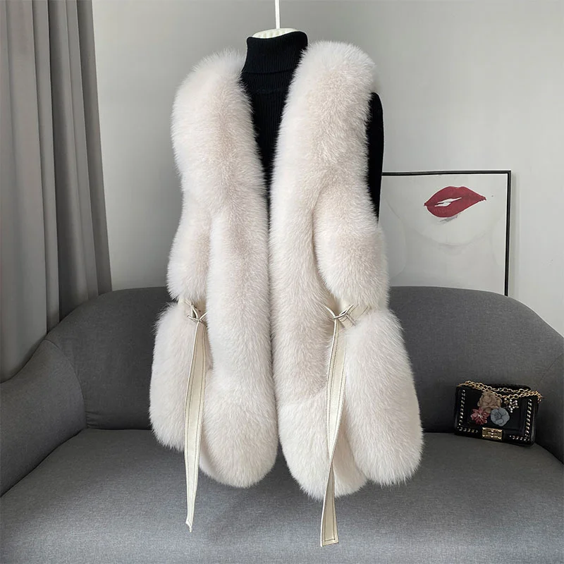 

2023 Whole Skin Real Fox Fur Vest Women Fashion Real Fur Vests With Tassel For Ladies Sleevess Autumn Fur Gilets Female