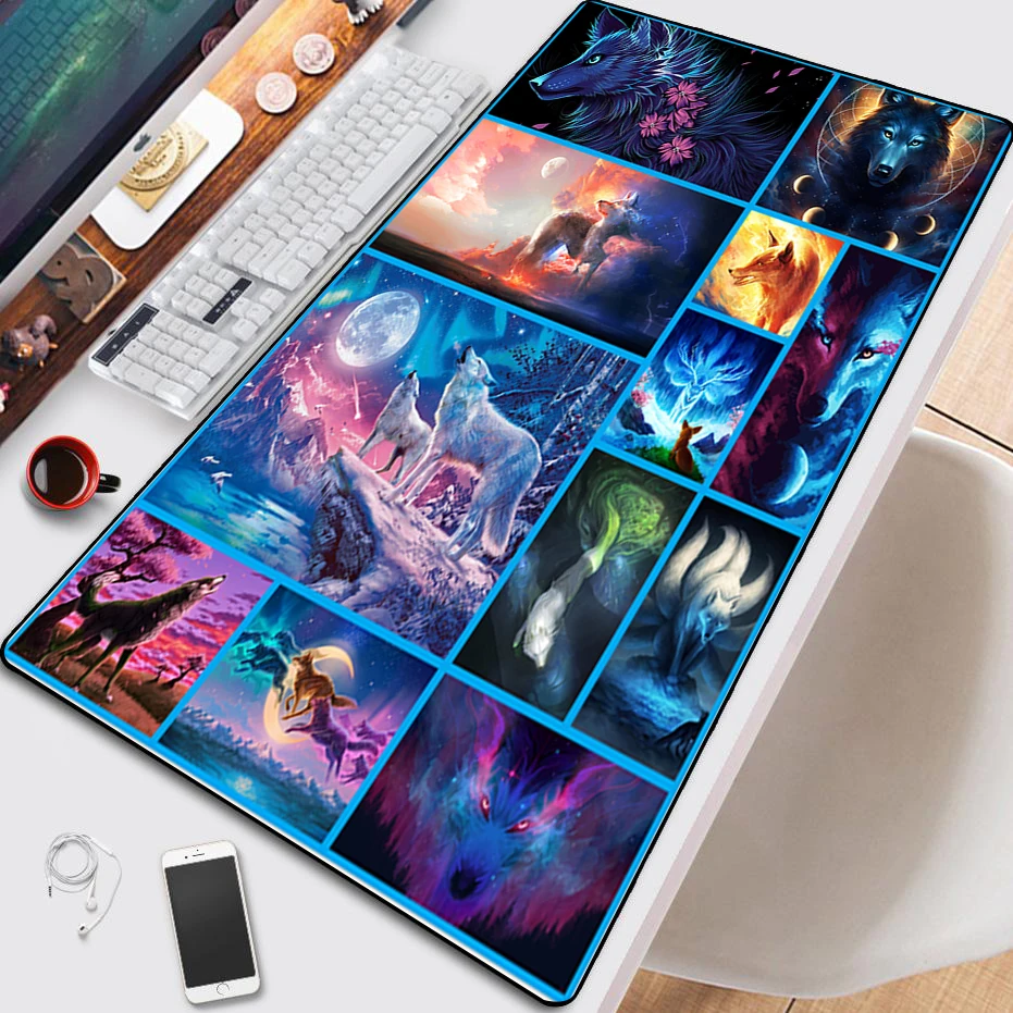 

Art Fantasy Wolf Customized HD Printing Gaming Mousepad Computer Lock Edge Natural Rubber E-sports Desk Pad Large Mouse Pad