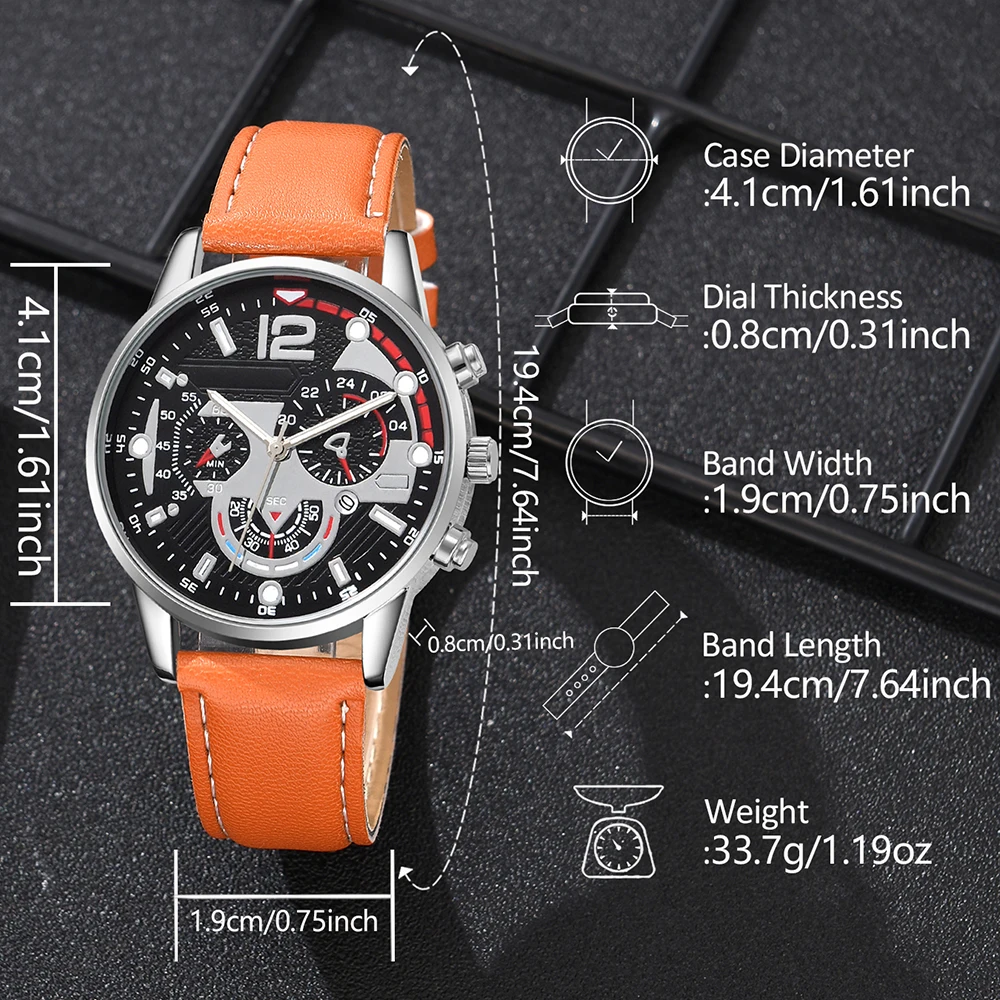 4 шт./набор мужские кварцевые часы с кожаным ремешком