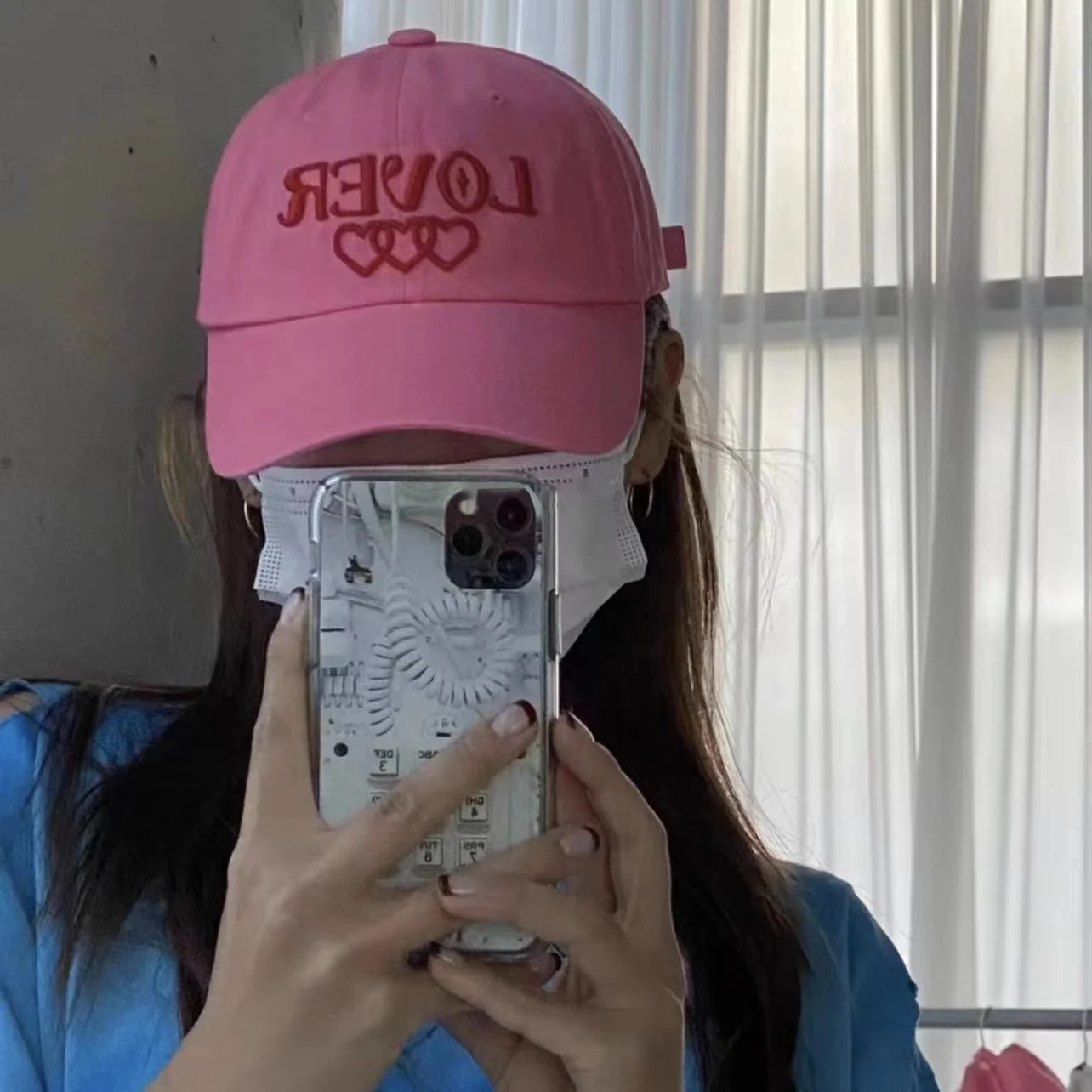 Spring 2023 INS Korea Woman Baseball Cap Unisex Heart Shaped Letter Lover Embroidered Hat Female Pink Casual Lovers Baseball Cap