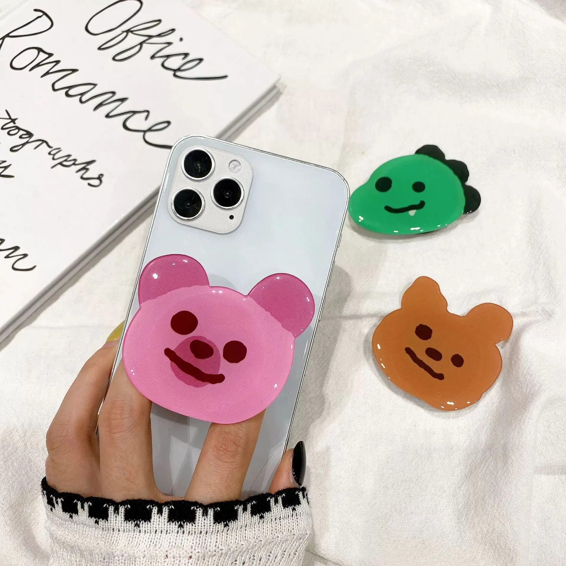 

Mobile Phone Bracket Creative Cute Animal Glue Solid Color Universal Ring Foldable Handle Rotatable Retractable Portable Lazy