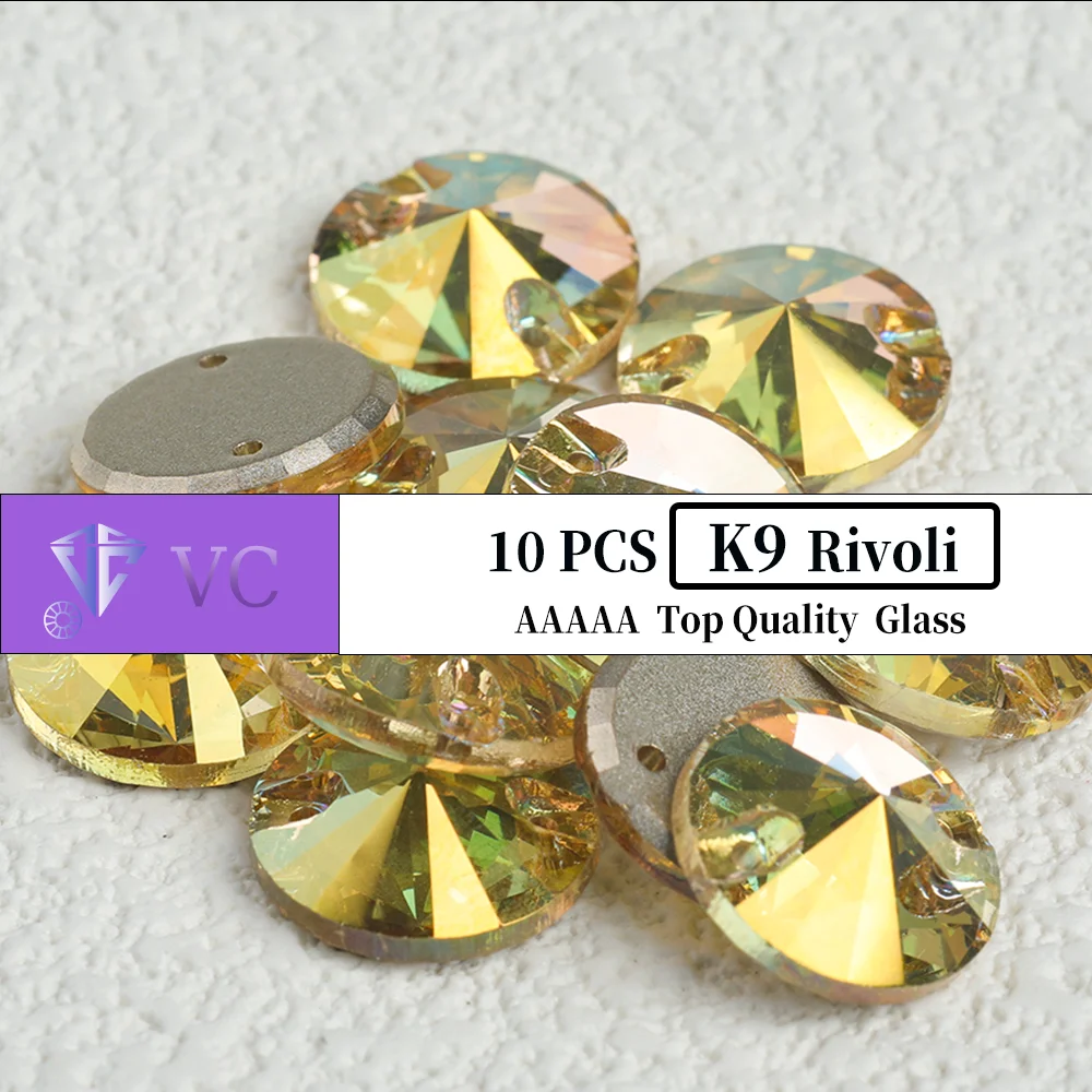 Фото VC оптовая продажа K9 Rivoli 10 шт. Высокое качество стеклянные пришивные стразы кристаллы с плоской задней частью швейные камни для DIY одежды свадебная нашивка №1