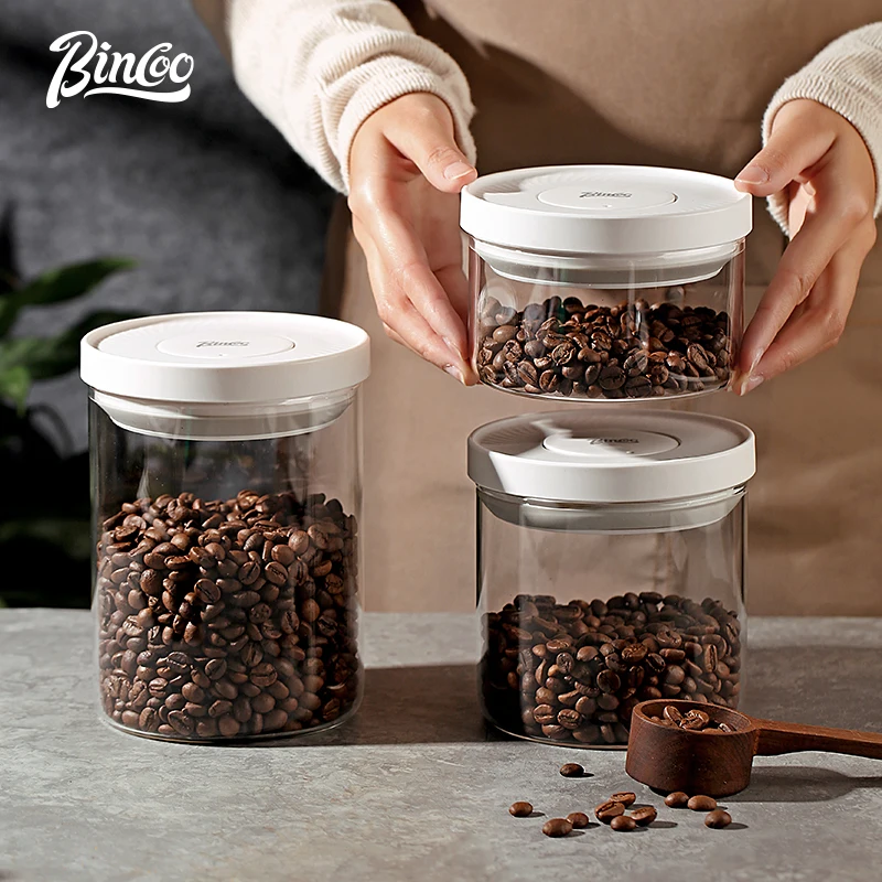 

Bincoo Coffee bean storage jar Food grade glass sealed container of coffee powder vacuum storage container with spoon