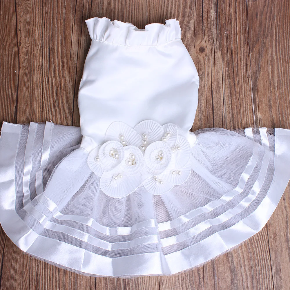 Dog Cat Wedding Dress Flowers Pearls Design Pet Puppy Wedding Party Dresses Outfit