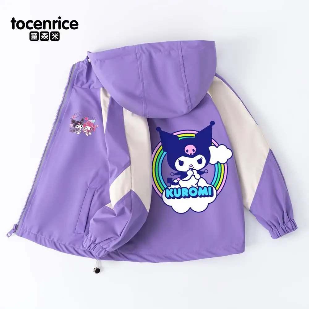 

Sanrio Cinnamoroll пальто с капюшоном кавайное аниме Kuromi Melody Boy Girl Весенняя осенняя одежда детская мультяшная ветрозащитная куртка