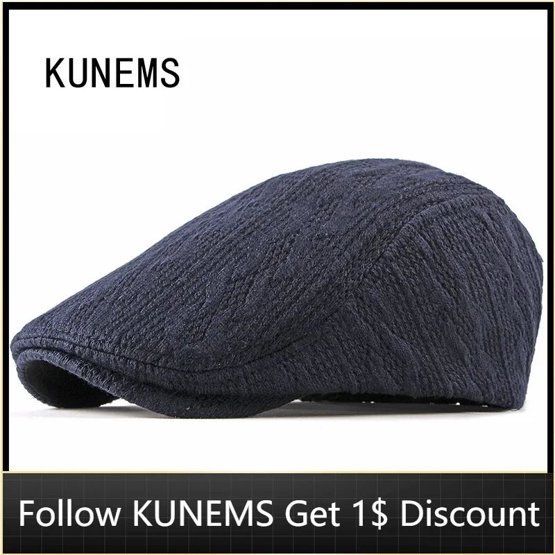 

Модный Зимний берет KUNEMS, мужская шапка Boina, шапки газетчика среднего и пожилого возраста, теплая вязаная шапка с переплетением, шапка для пап...