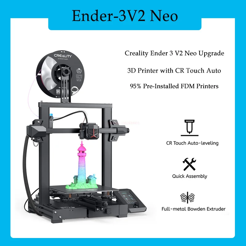 

Creality Ender 3 V2 Neo Upgrade 3d Printer With Cr Touch Auto Leveling Kit Full-metal Extruder 95% Pre-installed Fdm Printers