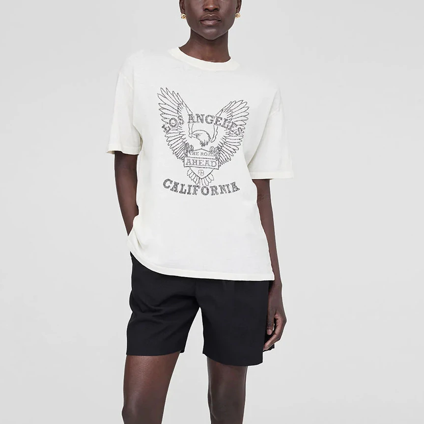 

Fashion Classic Trendy Luxury Design Summer New Eagle Print Round Neck Short Sleeve T-shirt Women A4