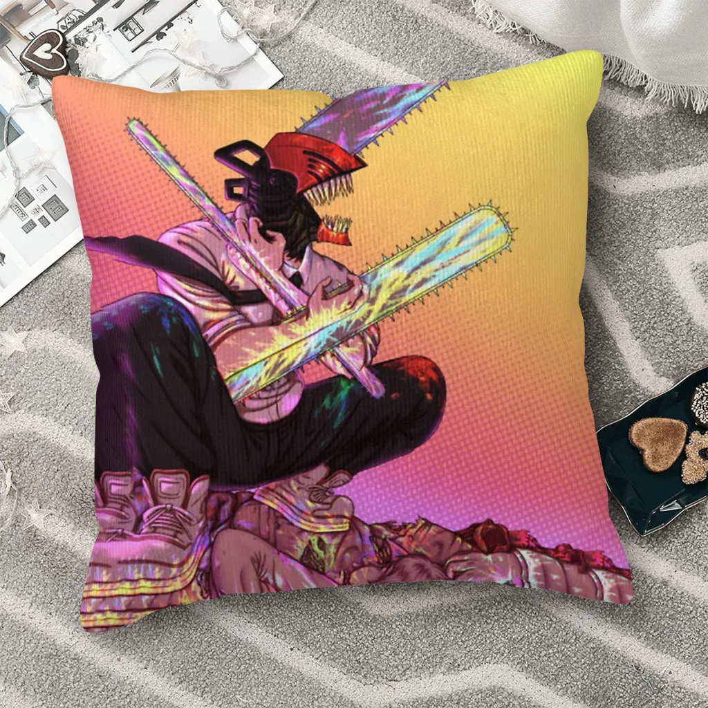 

Fight Cojines Throw Pillow Case Chainsaw Man Anime Cushion Home Sofa Chair Print Decorative Coussin