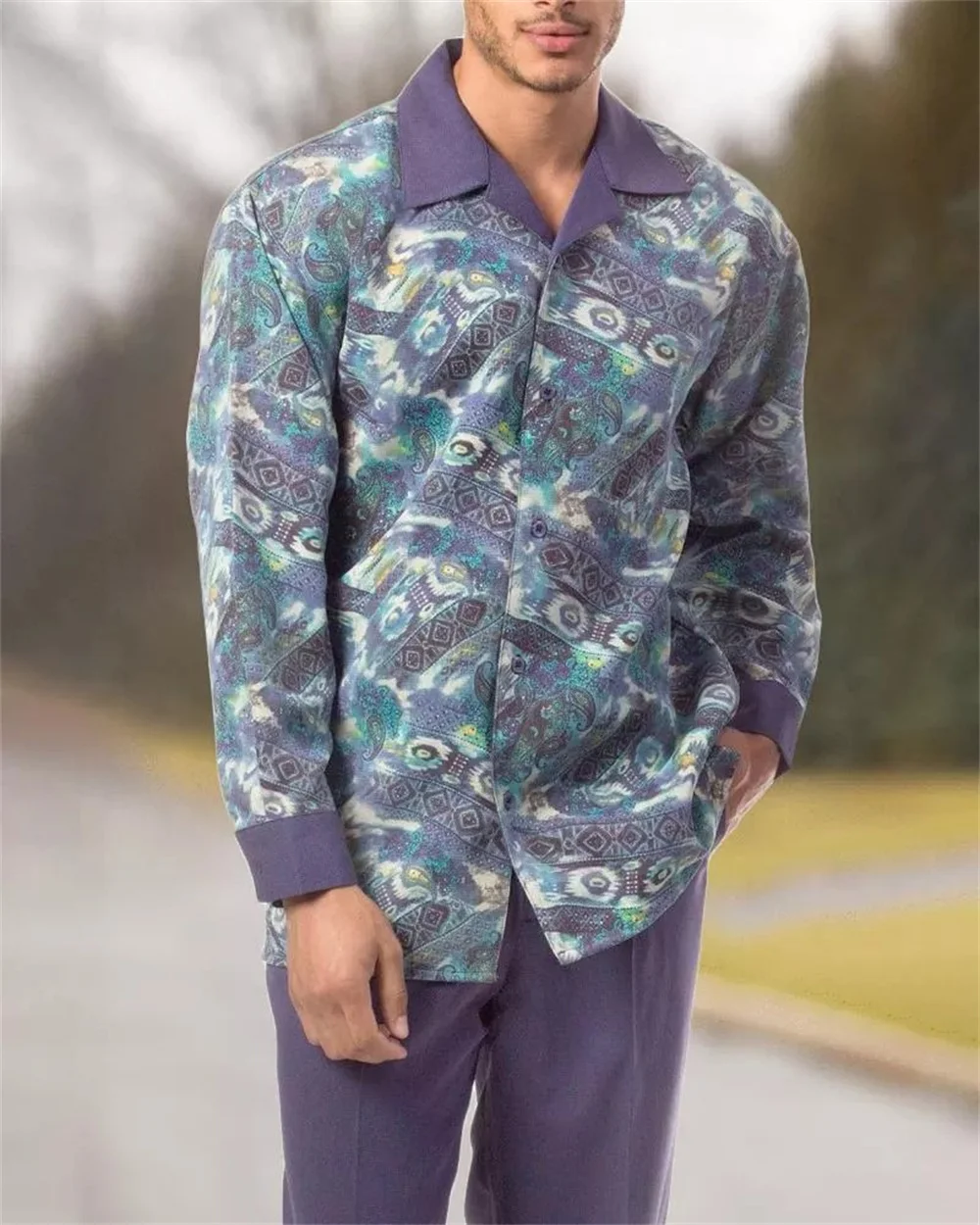 Men's shirt new casual hiking outdoor sportswear men's fashion trend printed shirt men's casual two-piece suit novelty 2023 new