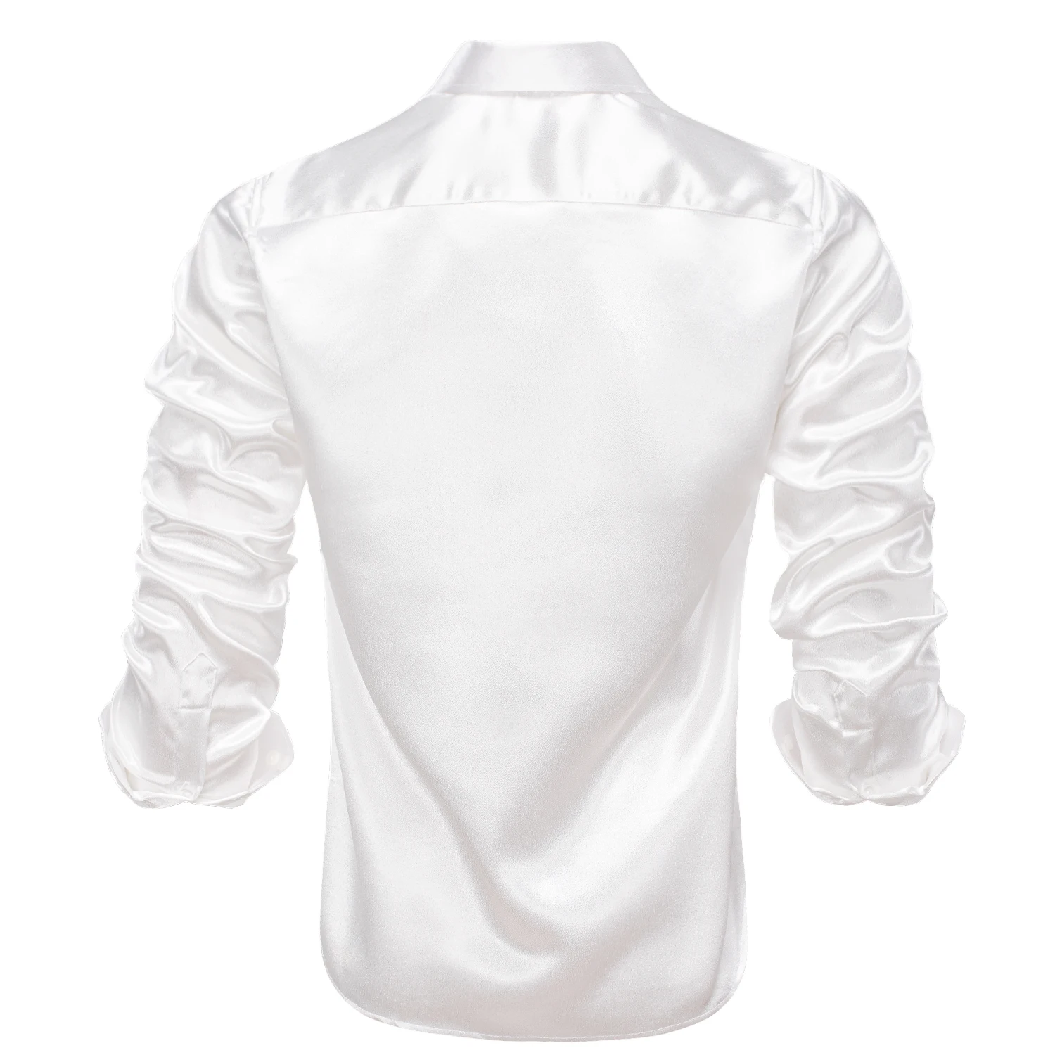Hi-Tie Formal Plain Silk Mens White Shirts Long Sleeve Pure Solid Satin Suit Dress Shirt Casual for Male Wedding Business Gift