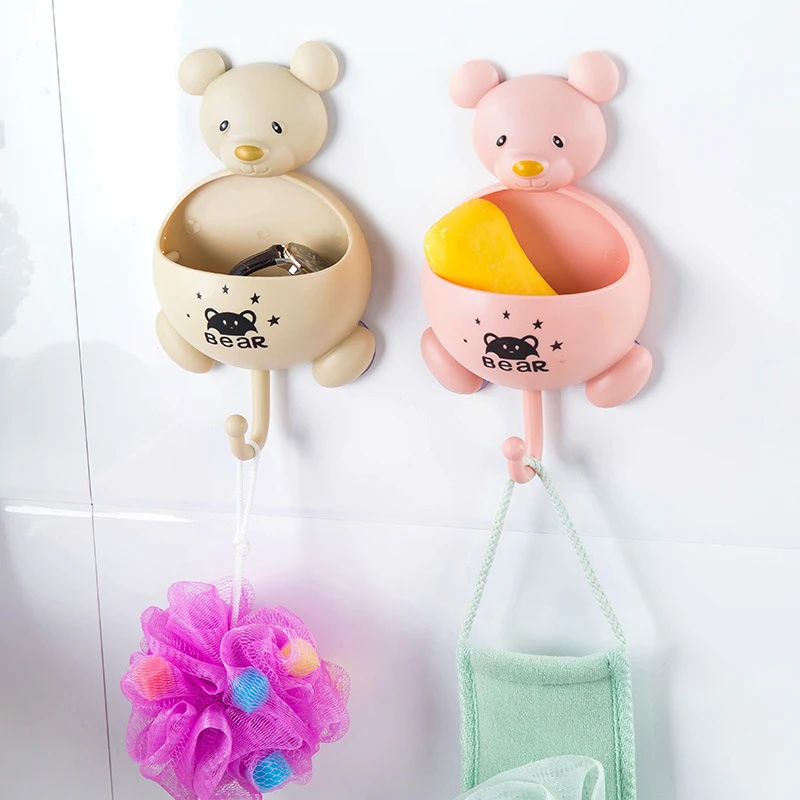 Креативная настенная подвесная мыльница без перфорации с милым медведем крючком