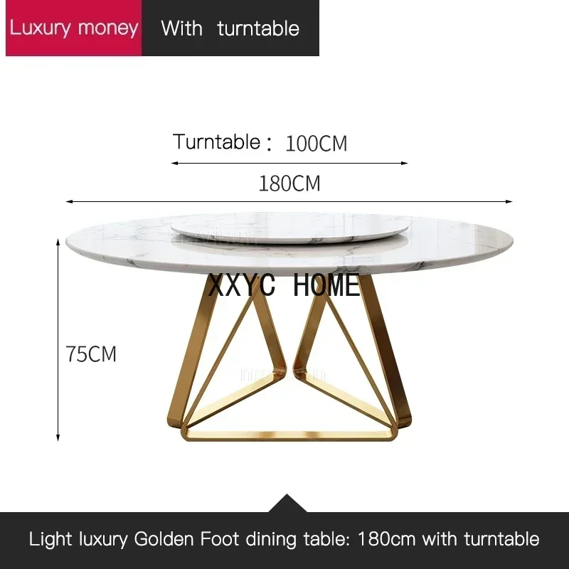 Великолепный золотой обеденный стол с поворотным механизмом круглый мраморный