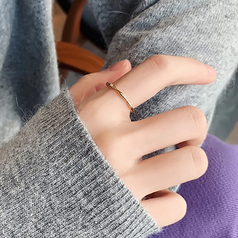 

Bamboo Thin Small Simple Minimalist Resizable Silver Color Finger Rings For Women Delicate Fashion Jewelry Wholesale