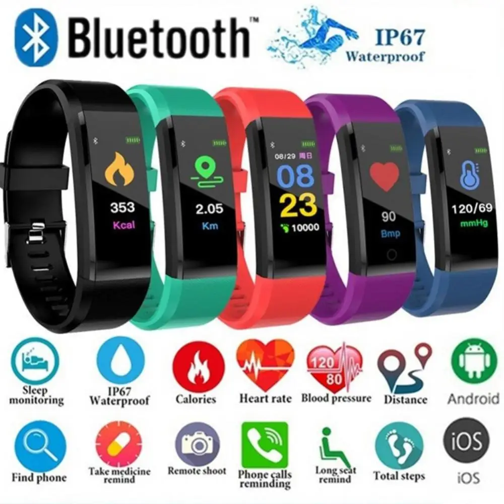 

Smart Men Women Watch Bluetooth-compatible Heart Rate Monitor Fitness Pedometer Bracelet USB Direct Charging Sports Wristband