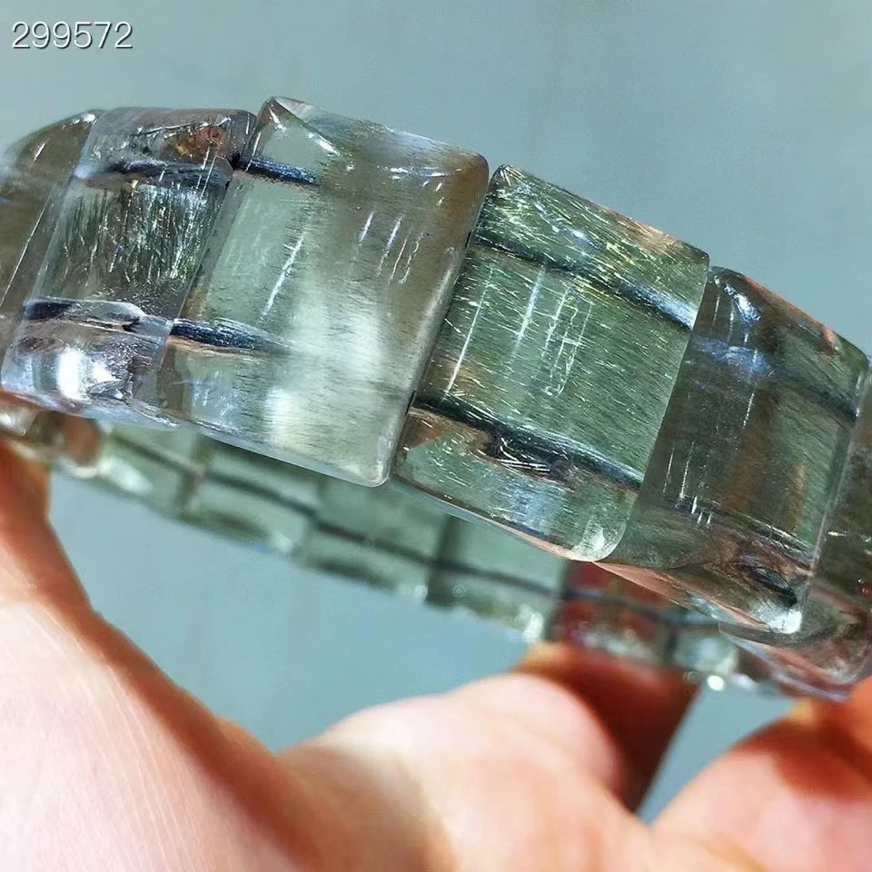 

Natural Brookite Platinum Silver Rutilated Quartz Bracelet 18.2x13.1x8.2mm Crystal Rectangle Beads Woman Man Genuine AAAAAA