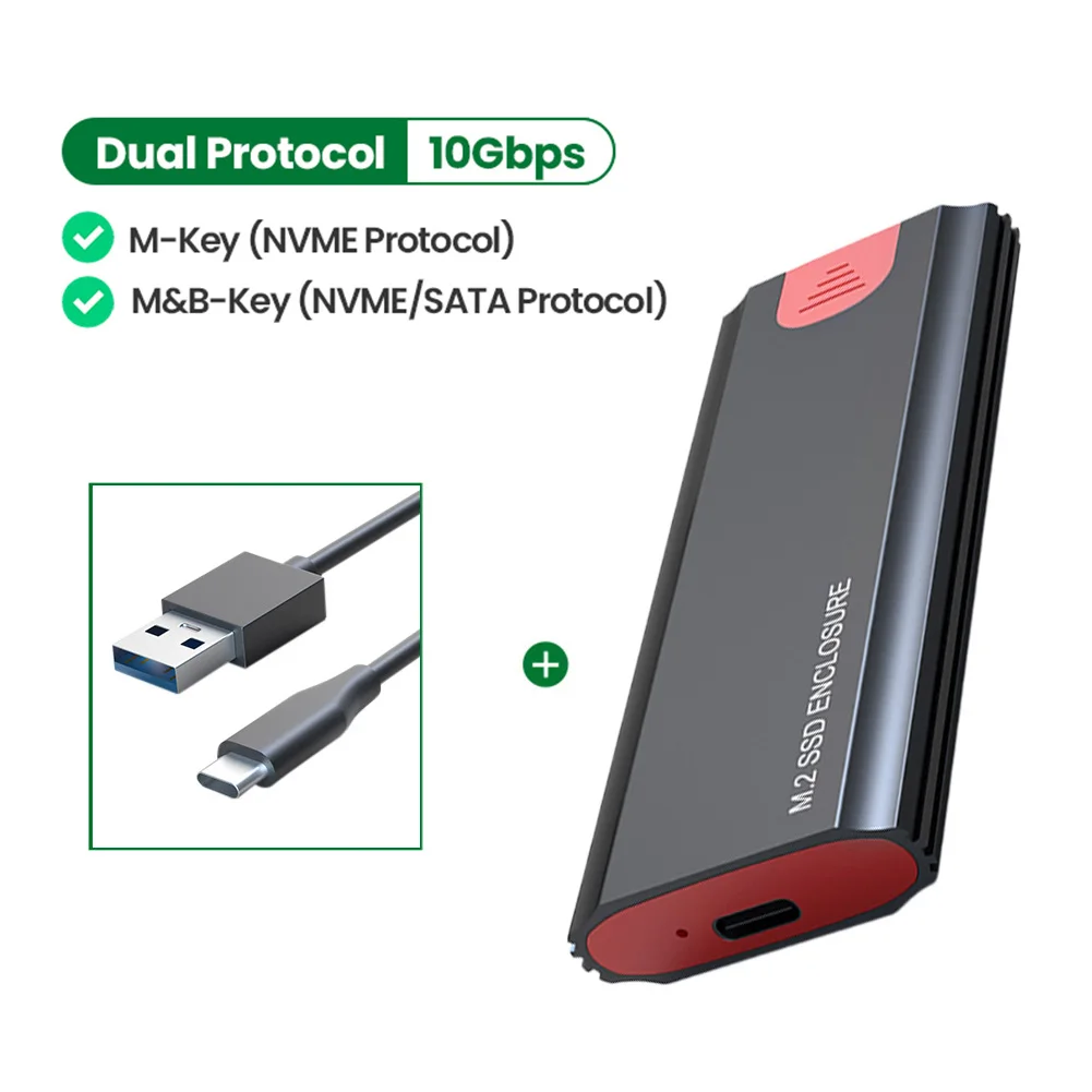 Dual Protocol M2 SSD Case External Hard Drive 2tb Nvme Enclosure NVME PCIE NGFF SATA M/b Key For 2230/2242/2260/2280 For Laptop