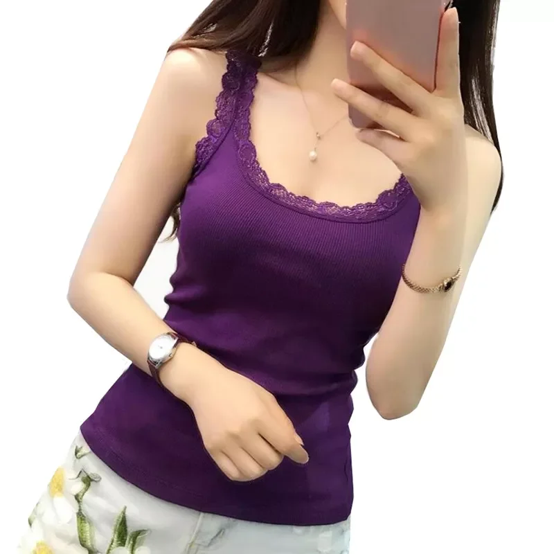 

Newest Summer Girl Women Lace Top Tank Cotton Camisole Cami Shirt Ladies Sexy Slim Vest Tops sleeveless T shirt