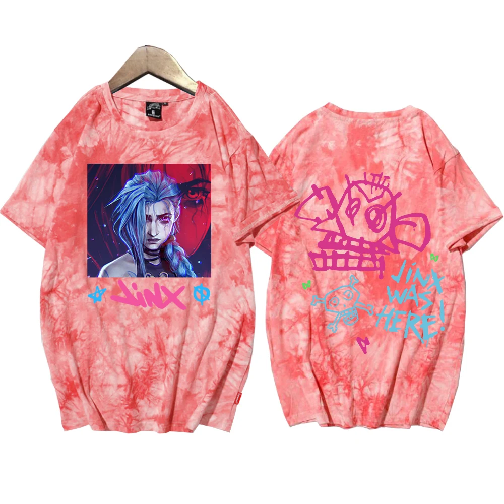 Jinx-Arcane Аниме Tie Dye Рубашки Унисекс Футболка с круглым вырезом и короткими рукавами