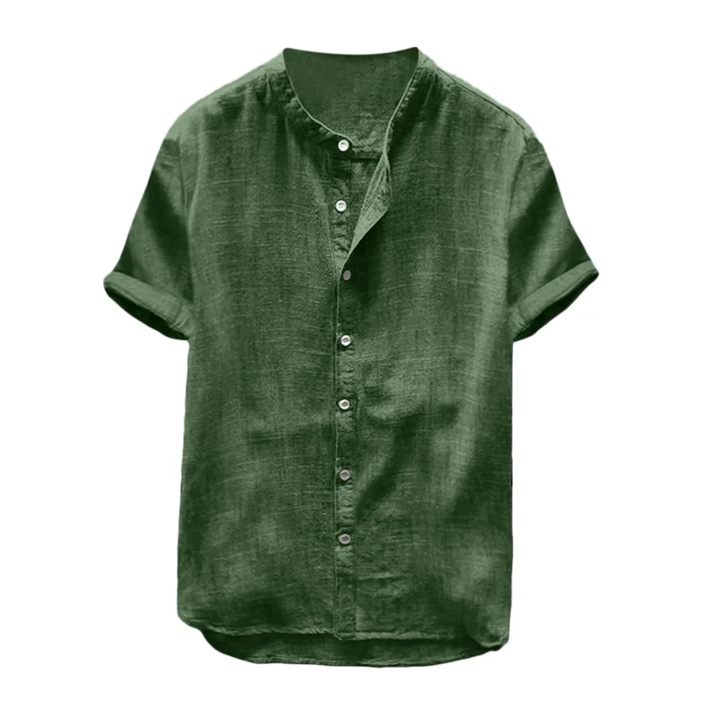 

Рубашка мужская мешковатая однотонная, хлопково-льняная туника с короткими рукавами в стиле ретро, топ, одежда для мужчин, Рубашка
