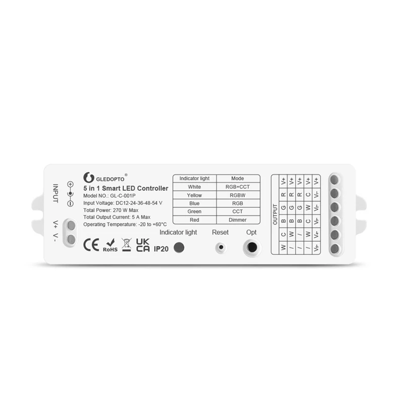 

Gledopto Zigbee 3.0 DC12-54V 5 In 1 RGBCCT/RGBW/RGB/ CCT/Dimmer LED Strip Controller Compatible With APP/Voice/RF Remote Control