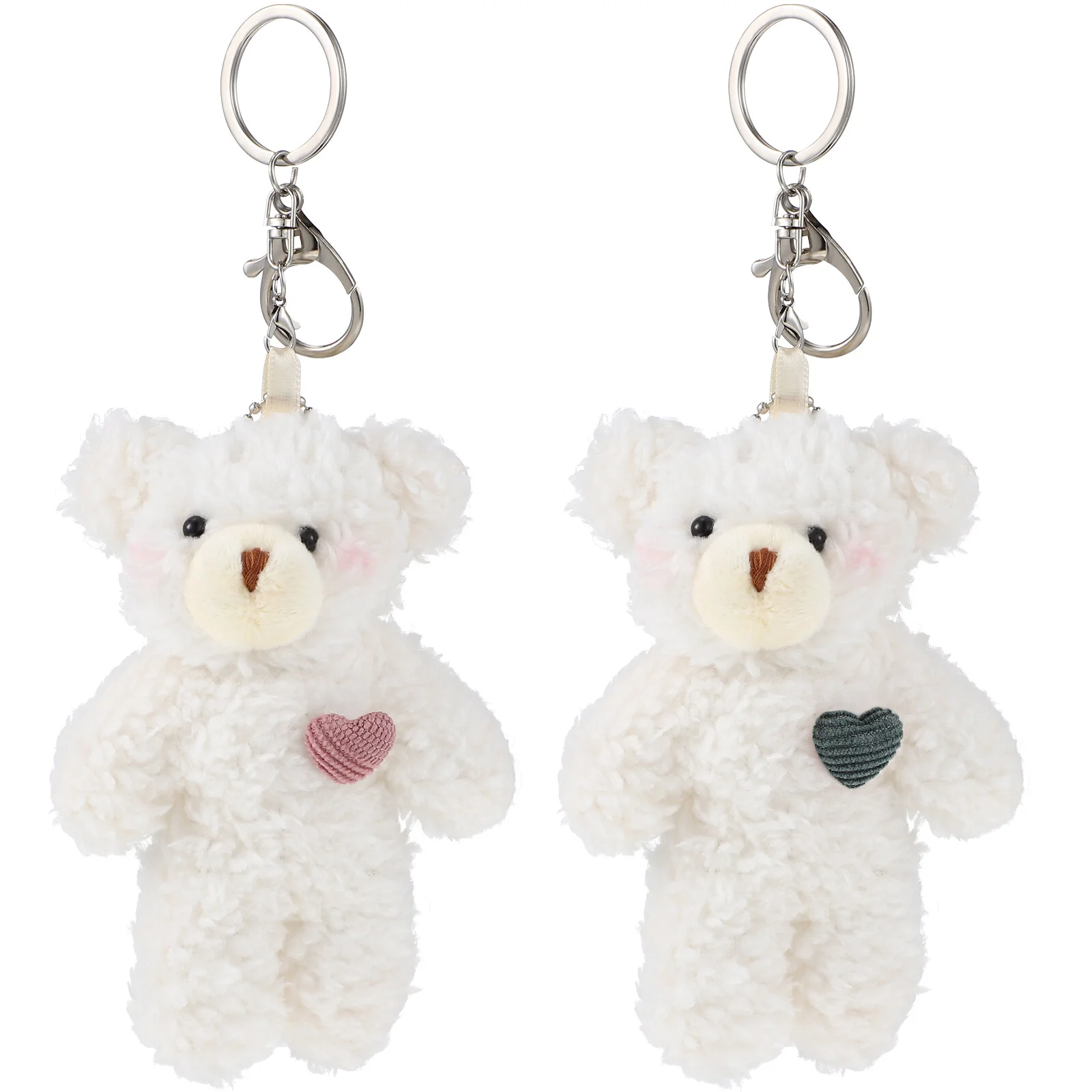 

2 Pcs Car Pendant Key Chain Pendant Bear Decor Charm 20X9.5X6CM Holders Keychains Creative Rings White Plush Lovers