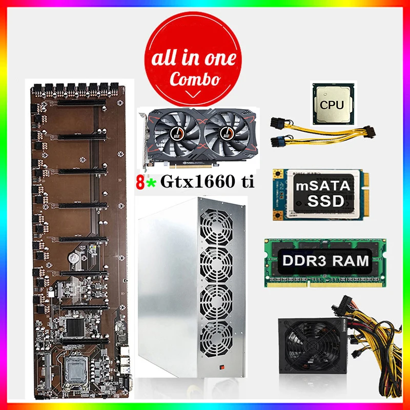

Материнская плата Gtx 1660 ti для майнинга, комбинированный набор, графическая карта 8 GPU для майнинга, видеокарта для майнинга, материнские плат...