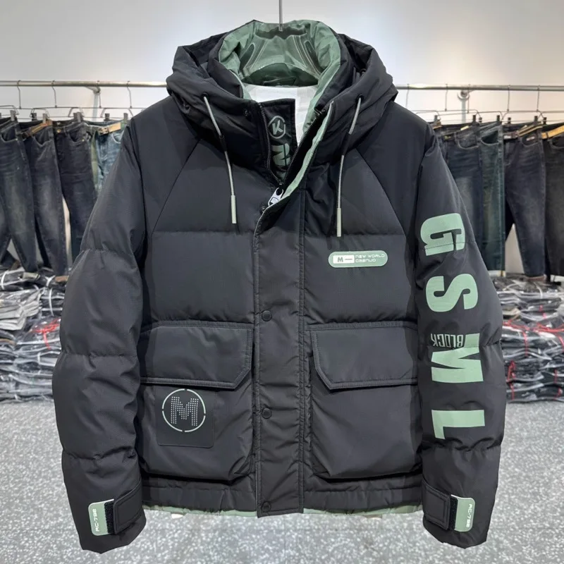 2024 Новый зимний мужской модный водонепроницаемый пуховик с капюшоном облегающая