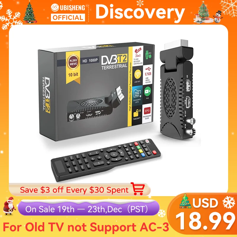 UBISHENG DVB-T2 H.265 цифровой наземный декодер 1080P TV Stick USB HDMI SCART HD Box получает все