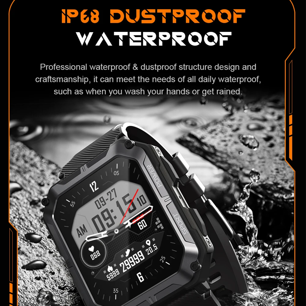 Ультра умные часы C20 Pro Tank Outdoor для мужчин, IP68, водонепроницаемые, 1,83 дюйма, большой экран, Bluetooth-вызов, умные часы 123, спортивные режимы PK M2 (art.: 3920ceb79ca47) - 3920ceb79ca47
