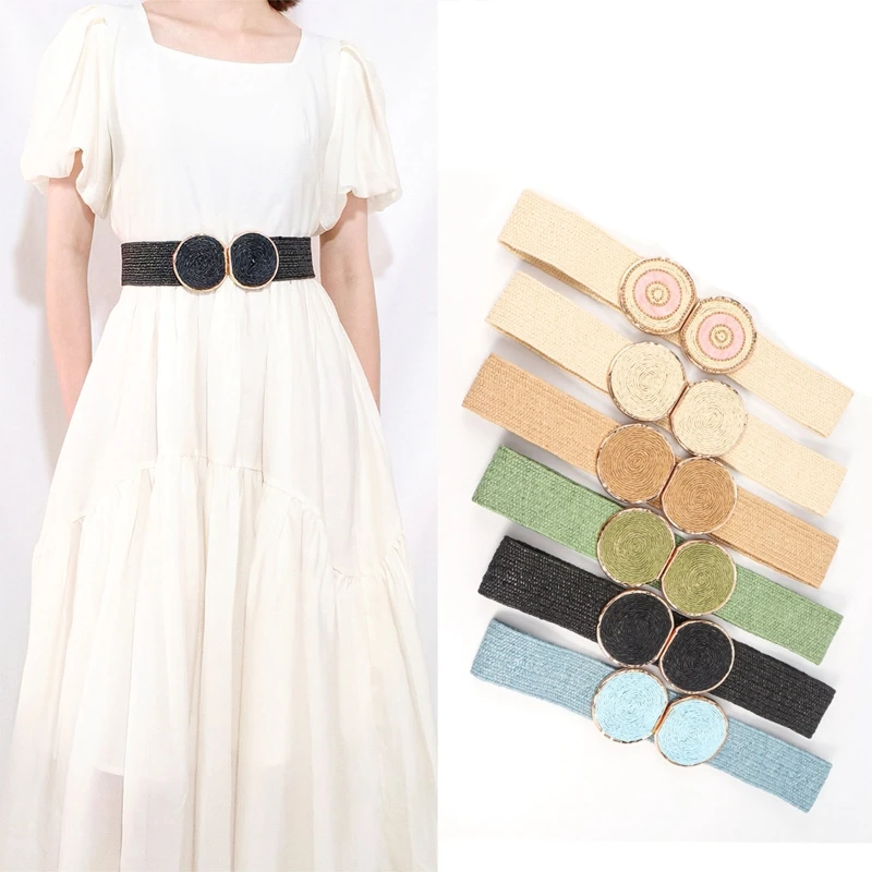 Wide Straw Belts For Women Dresses Elastic Belt Corset Summer Straw Stretchy Belt Shaping Girdle Decorative Belt Women