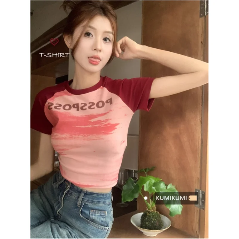 

Женский короткий топ YUQI в Корейском стиле Y2K, летние модные повседневные футболки 2023, сексуальная клубная одежда, хлопковые укороченные топ...