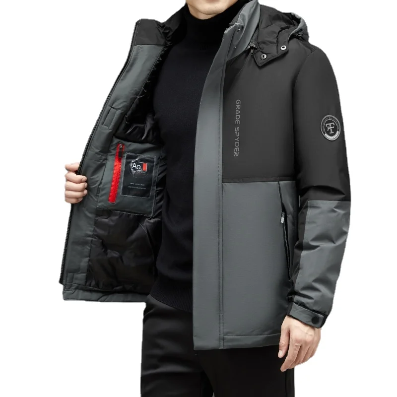 

2022 Men's Business New Casual Cotton Coats New Trend Winter Male Clothes Stitching Short Hooded Thick Windproof