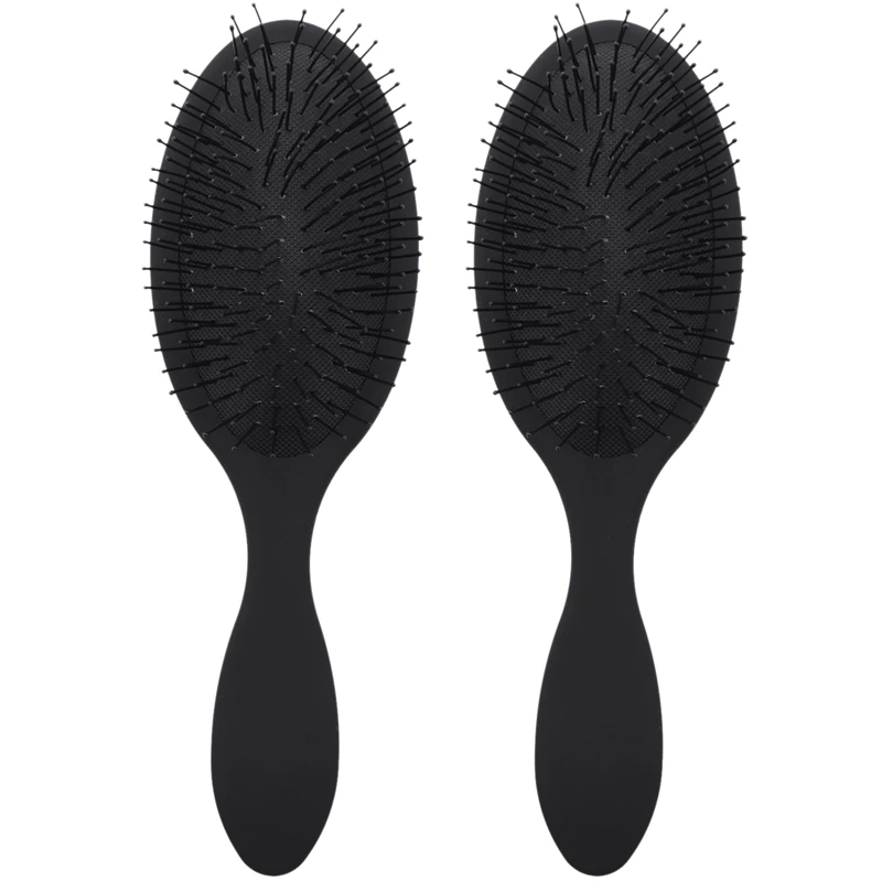 

2X Salon Detangling Hair Comb For Women Men Hair Bush Tangle Wet Dry Bristles Handle Tangle Detangling Comb Black