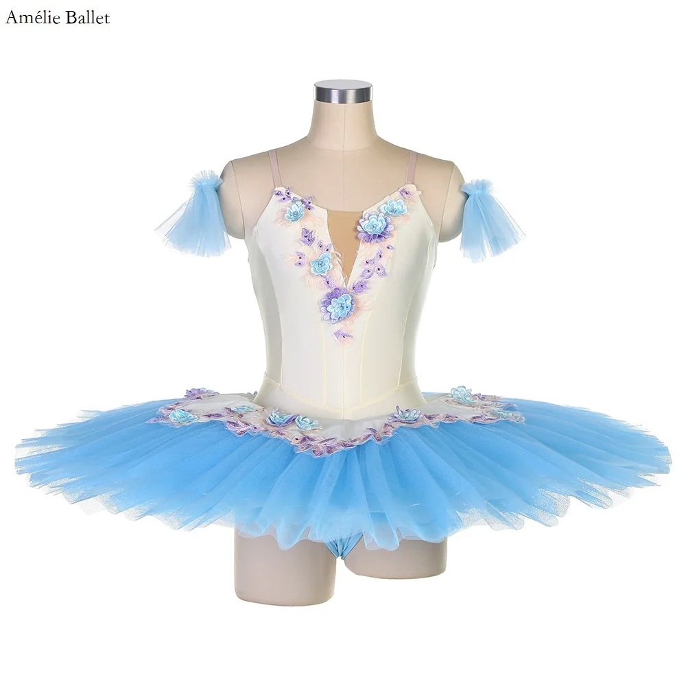 

BLL469 Ivory Spandex Bodice with Sky Blue Pancake Tutu Skirt Child and Adult Ballet Dance Costume Pre-Professional Ballet Tutus