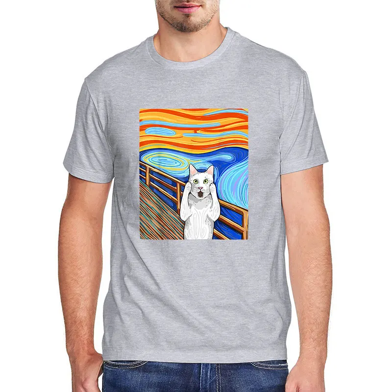 

The Scream Cat Parody Cat Lover Meow Funny Cat Graphic Men's Tee harajuku t shirt vintage clothes top100% cotton female T-Shirt