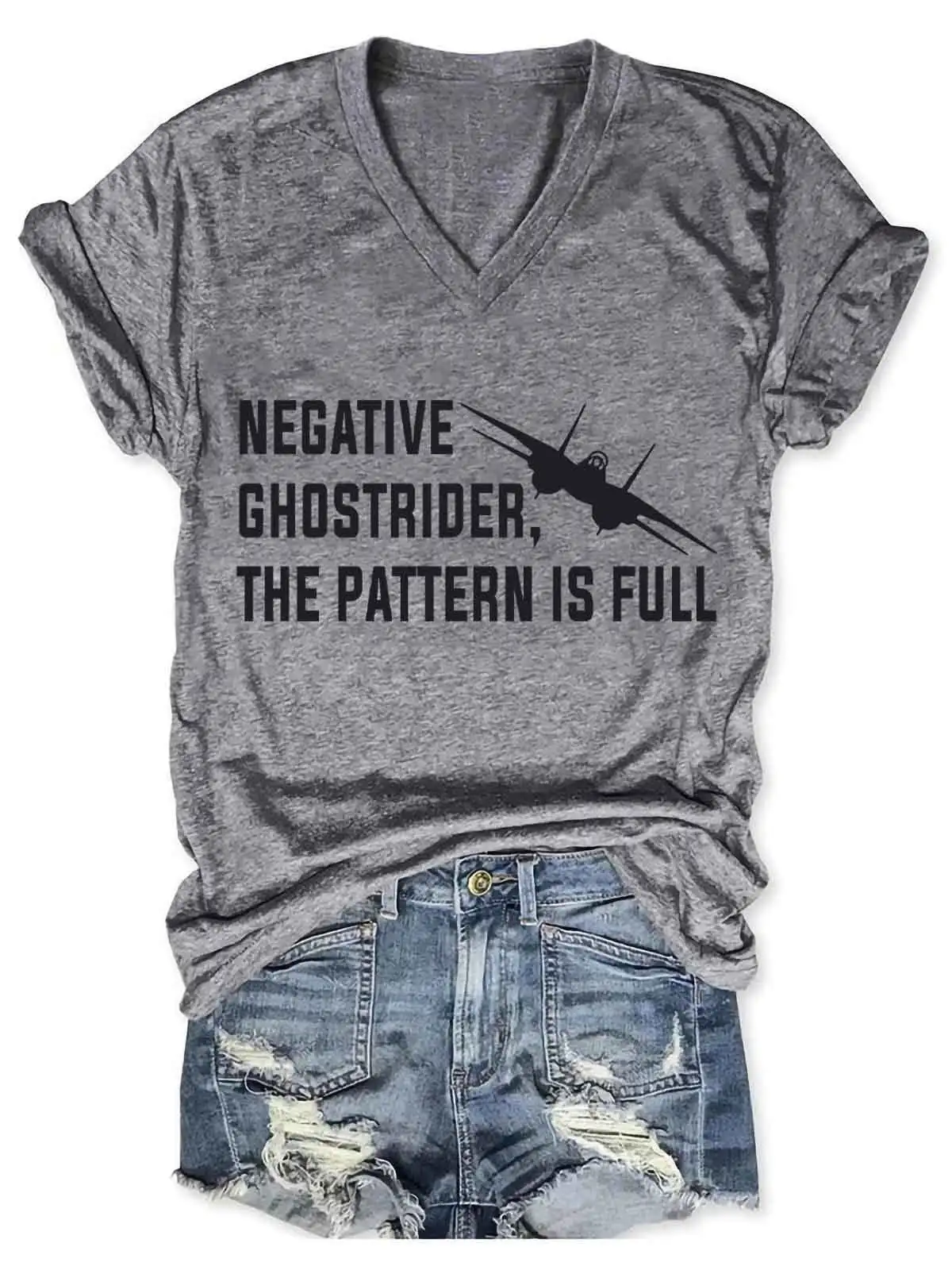 Women's Top Gun Negative Ghostrider The Pattern Is Full V-Neck T-Shirt
