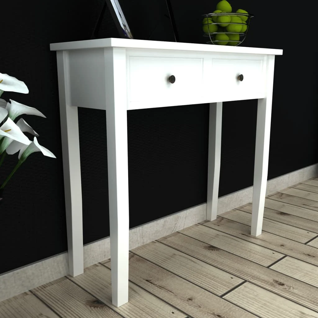 

Dressing Console Table with 2 Drawers, Mango Wood End Table, Side Table, Bedrooms Furniture White 79 x 30 x 74 cm