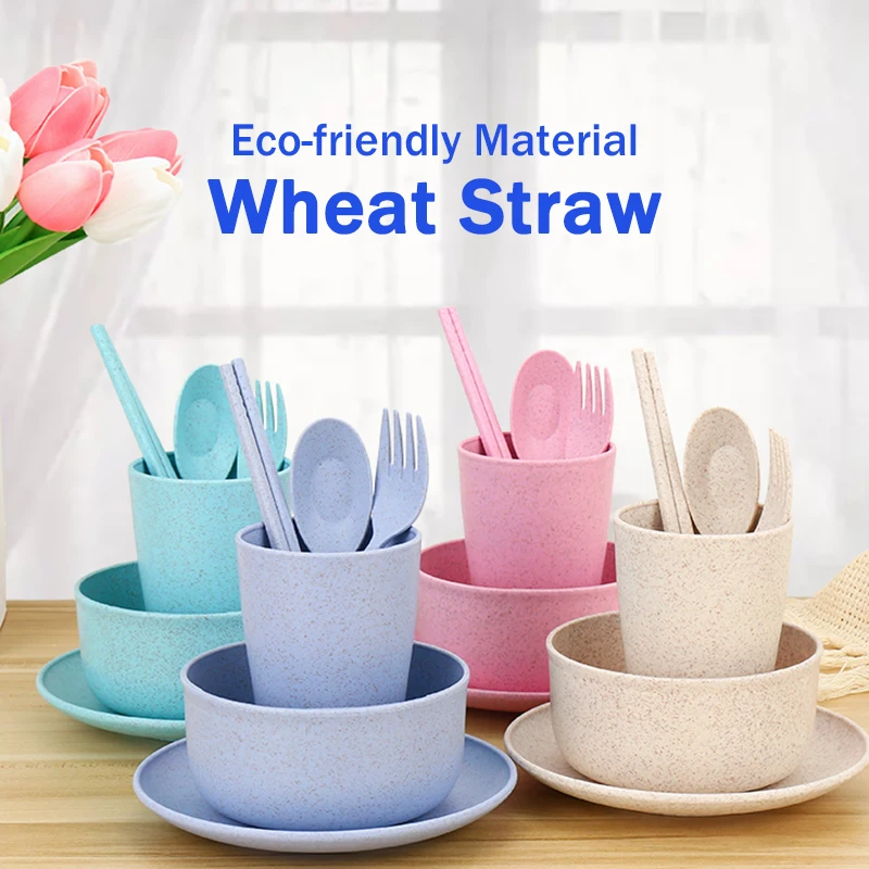 

6Pcs Dishes Set Wheat Straw Children Dishes Eco Friendly Dinnerware Plate Sets Tableware Knife Fork Spoon Bowl Plate Cutlery Set