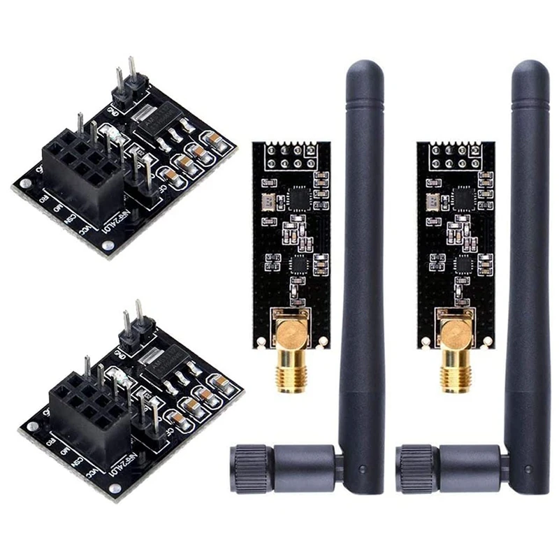 

Модуль радиочастотного приемопередатчика NRF24L01 + PA + LNA с антенной SMA 2,4 ГГц 1100M + NRF24L01, беспроводной модуль для Arduino, 2 шт.