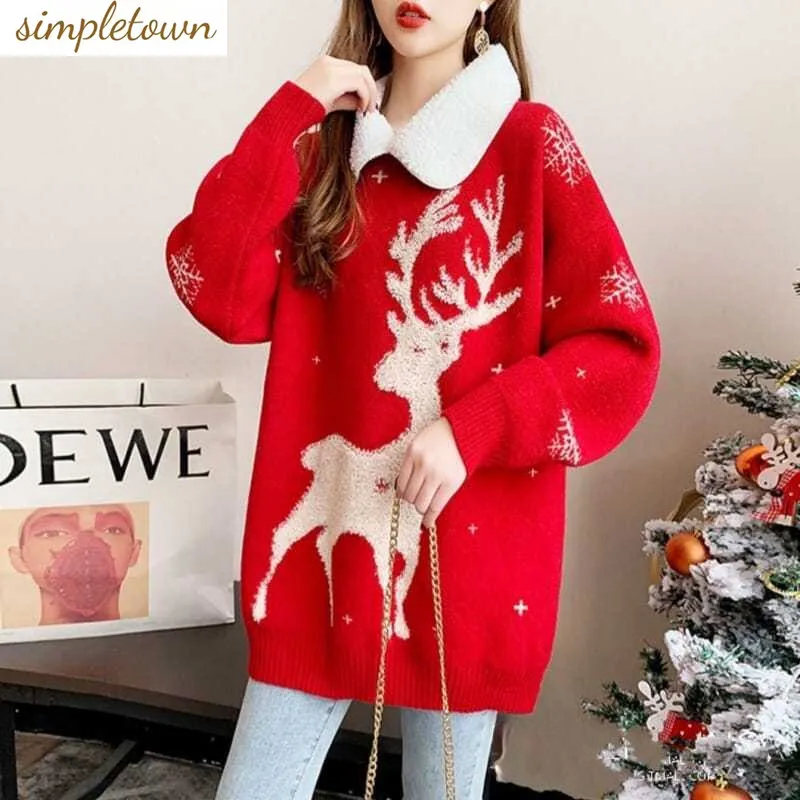 2023 Autunno/Inverno Edizione Coreana Nuovo Maglione Rosso Di Natale Addensato Fashion Design Style Maglieria Da Donna
