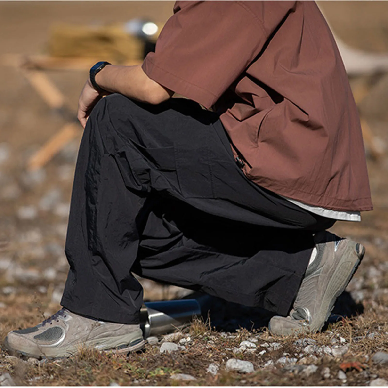 

Men's Black Cargo Pants Thin Loose Pants Cargo Breathable Trousers Solid Color Trousers For Men Streetwear Outfits Pantalones